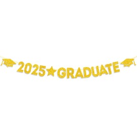 2025 Graduation Party Decorations, Gold Glitter 2025 Graduation Banner for College High School Graduations Decor