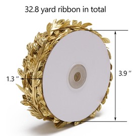 Cinta de hoja de tela dorada de 32.8 yardas de doble cara con hojas doradas, para manualidades, fabricación de coronas, decoración del hogar, envoltura de regalos (dorado)