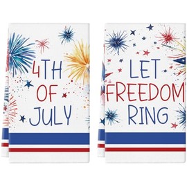 QIONG MENG 4th of July Kitchen Towels 18x26 Inch Let Freedom Ring Fireworks Dish Towel Hand Towels Memorial Day Independence Day Patriotic Home Kitchen Decoration Set of 2