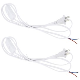 RTNLIT 2-Pack 6Ft Lamp Cord with Switch Button and Molded Plug, Stripped Ends Ready for Wiring(1.8m, White)