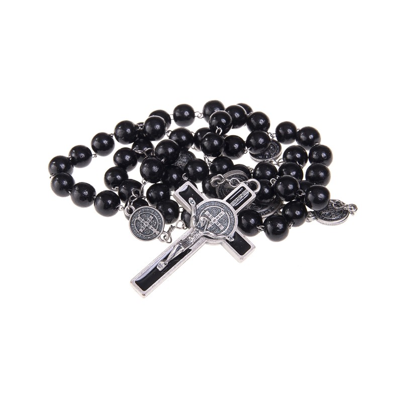 IntercessionTM 聖ベネディクト ロザリオ - ステンレス鋼製チェーン ウッドビーズ付き - ブラジル製