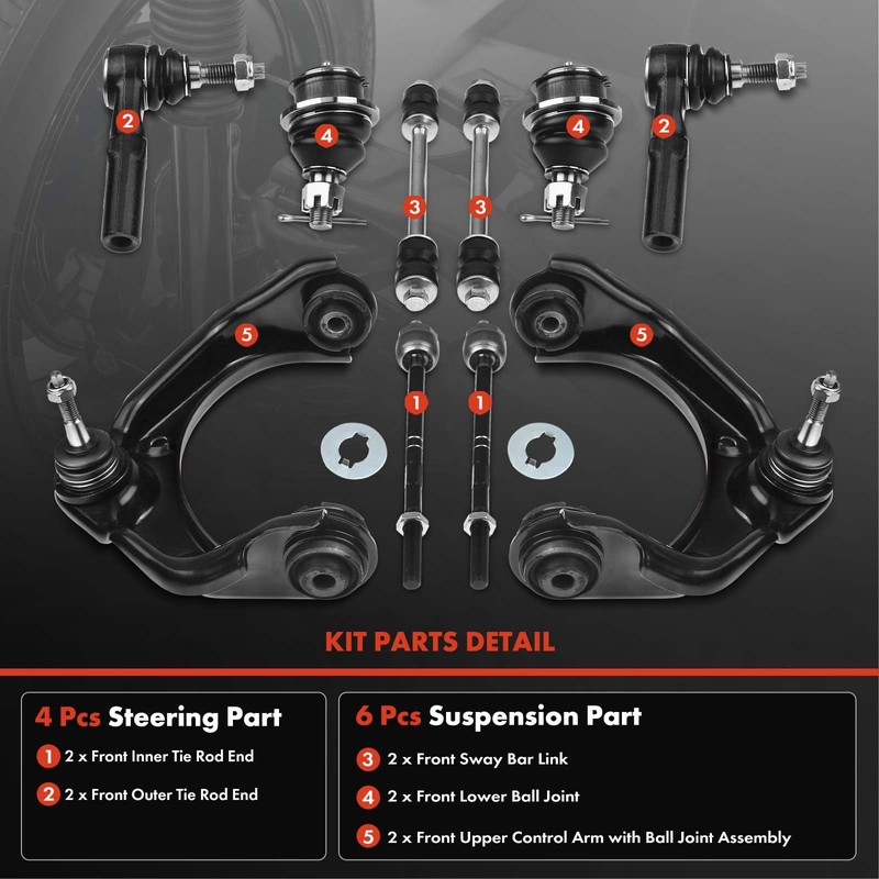 A-Premium Set of 10, Front Upper Control Arm, Sway Bar