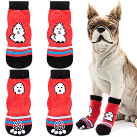 Udebohe Dog Socks for Small Medium Large Dogs (4 PCs), Soft Breathable Cute Anti-Slip Dog Paw Protector, High-Stretch Knitted Pet Socks, Traction Control for Indoor Hardwood Floor Wear
