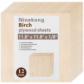 12 Pack Birch Plywood Sheets 1/8",11.8"x11.8"x1/8" inch Plywood Sheets,3mm Birch for Laser Cutting,Laser Engraving Blanks,Drawing & Painting,Thin Natural Unfinished Wood for Crafts,Scroll Saw Cutting