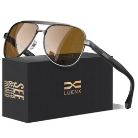 LUENX Aviator Sunglasses for Men Polarized Shades Driving UV 400 Protection 60mm-Brown Lens Gunmetal Frame