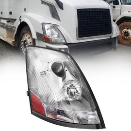 LEAVAN Headlight Assembly Compatible with 2004-2018 Volvo VNL VNM 2004-2015 Volvo VN Halogen, Headlamps Head Light Lamp W/Bulbs Housing Pair (Chrome/Right Side)