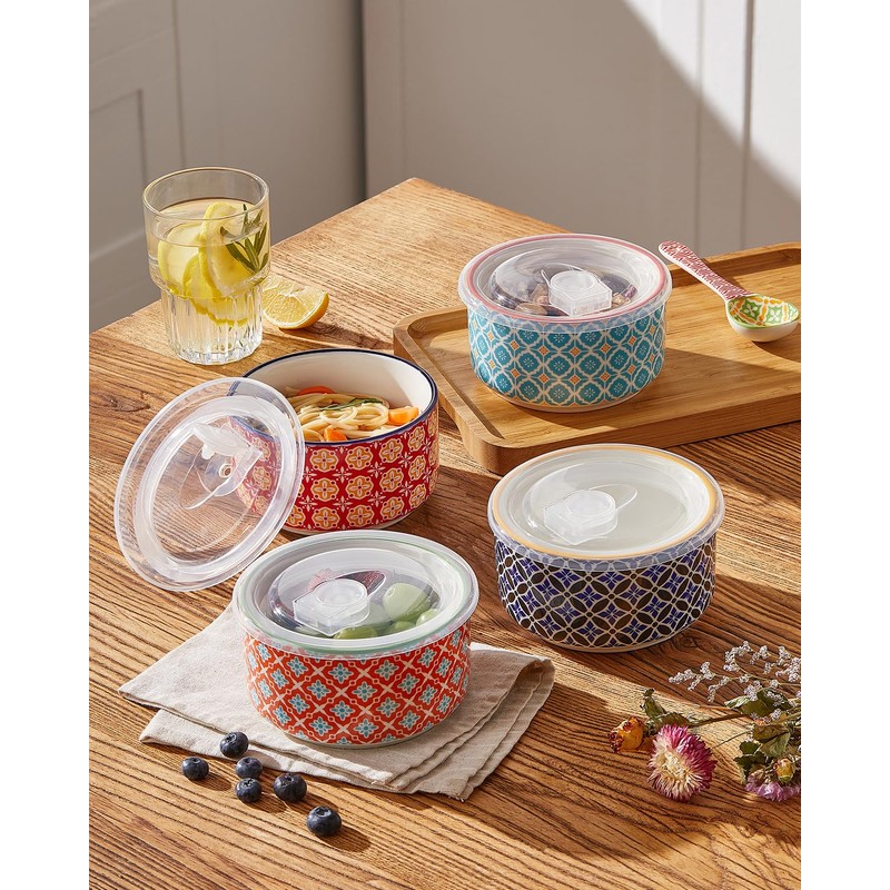 Metahom Ceramic Bowl Set with Lids, Serving Bowls with lids,
