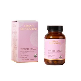 Urban Moonshine Wonder Human - Herbal Supplement for Focus, Energy & Stress Support - Brain Support with Rhodiola, Bacopa & Lion’s Mane - Certified Organic, Gluten-Free & Vegan - 30 Capsules