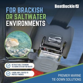 BoatBuckle G2 Stainless Steel Retractable Tie-Down Transom Straps - for Brackish or Saltwater Environments - Ratchet Tie Down Straps for Boats - 1500lbs Break Strength, 2 x 43-Inch, 2-Pack