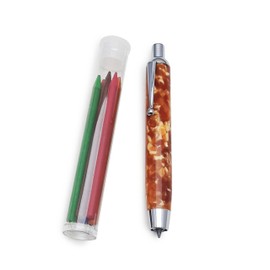 High Quality Resin and Polished Metal Mechanical Pencil Included Graphite Lead and 6 Coloured Leads 5mm Diameter Metal Box