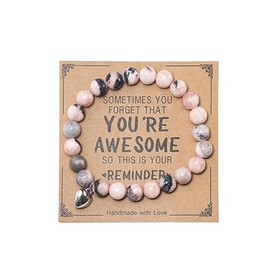 Inspirational Gifts for Women Natural Stone Healing Relaxation Chakra Bracelets for Birthday Christmas Mothers Day Valentine's Day for Her Mom Best Friend Stress Relief Gifts Jewelry-Pink Zebra