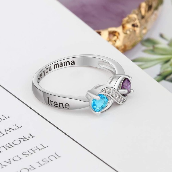 Personalized Infinity Mothers Ring with 2 Round Simulated Birthstones Engagement