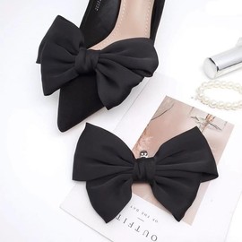 Vaguelly 1 Pair Bow Shoe Clip, Bow Shoes Jewelry Clips, Classical Black Bowknot Shoe Buckle Shoe Decoration, Removable Shoe Buckle Black Shoe Bow Shoe Charms for Pumps Flat Wedding Party