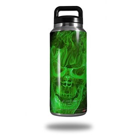 WraptorSkinz Skin Decal Wrap for Yeti Rambler Bottle 36oz Flaming Fire Skull Green (YETI NOT Included)