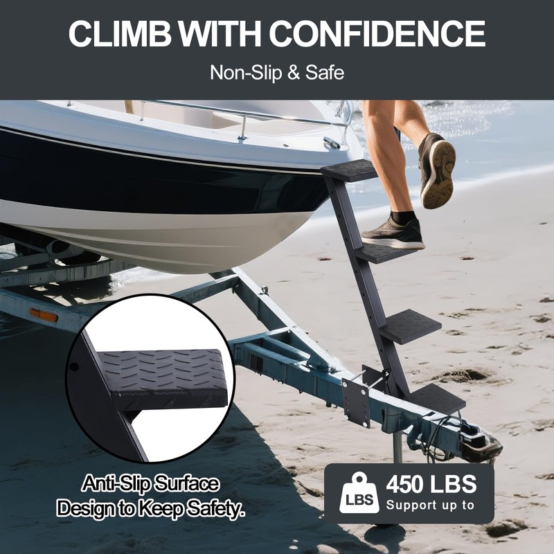 4 Step Boat Trailer Steps,Heavy Duty Boat Steps with Handle