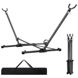 Homgava Folding Hammock Stand with 600 LBS Weight Capacity, Heavy Duty Steel Hammock Stand with Portable Carrying Bag, 3 Holes for Height Adjustment, Indoor and Outdoor Universal Hammock Stands,Black