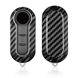 Carbon Fiber Key Fob Cover for Fiat 500 500C 500L 500X Panda Punto Bravo Brava Doblo Ducato Abarth Stilo Linea Lancia Ypsilon Peugeot Boxer Citroen Relay Jumper - 3 Button Smart Key Case Shell