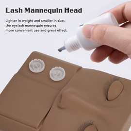 Lash Mannequin Head, 3 in 1 Eyelash Extension Mannequin Head with Lash Glue Rings Eyelash Extension Tray for Eyelid Eyelash Extension Practice Makeup Training, Soft Touch (Brown)