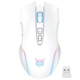 PHNIXGAM Rechargeable Wireless Gaming Mouse, Ergonomic RGB Computer Mouse with 2.4G Receiver, RGB Backlight, Adjustable DPI Up to 3600, 7 Buttons (Not Programmable) for Windows Vista Linux (White)