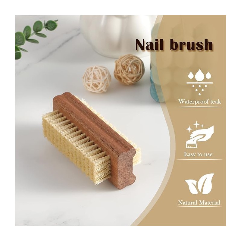 4 Pcs Double Sided Wooden Nail Brush for Everyday Use