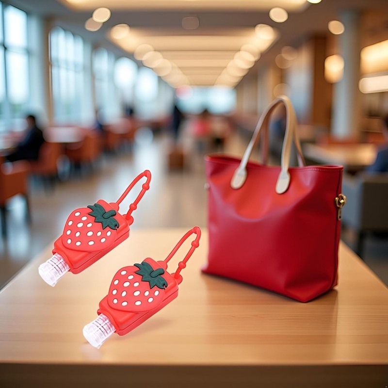 2Pcs Strawberry Empty Travel Hand Sanitizer Bottle, Silicone Sleeve Refillable