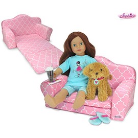 Sophia's 2-in-1 Pink Doll Furniture Pull Out Sofa Bed Plush Couch for Dolls Converts to Double Bed