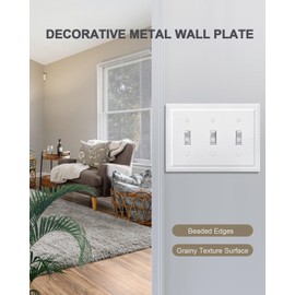 ZILLSEA 2-Pack Light Switch Cover Plate, Triple Toggle Decorative Metal Wall Plate, Pure White with Grainy Texture Finish, 6.77''*4.88, Midsize