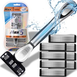 Retoo Razor with 8 Replacement Blades for Men's Wet Razor with 5 Blade Gift for Men, Razor Blades for Women and Men's Razors, Pack of 8, 1 Razor, 8 Replacement Blades