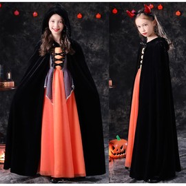 Fake Face Kids Cosplay Cloak with Hood Black Cloak Red Cape Hooded Costume Reaper Little Red Riding Hood Witch Prince Cosplay Costume Velour Fabric Costume Halloween Christmas Party Performance
