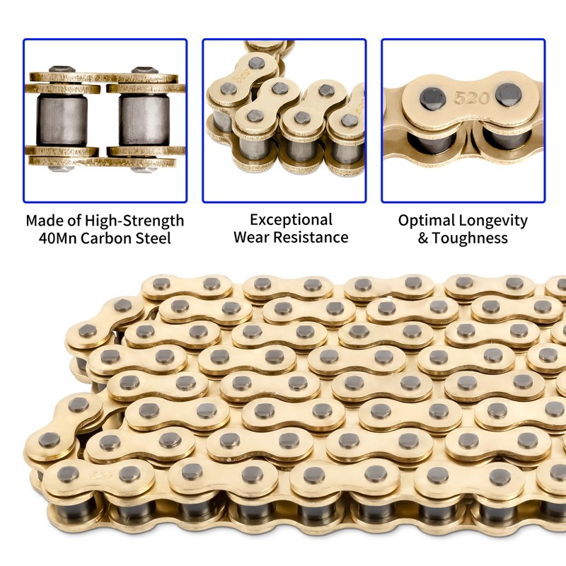 Belleone 520 Gold Motorcycle Chain 114 Links with Chain Breaker,