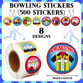 500pcs Bowling Balls Stickers Sports Roll Stickers Bowling Party Favors Supplies Decorations DIY Sticker Labels Decals for Water Bottles Kids Boys Girls Cards Envelopes Gifts, 8 Designs
