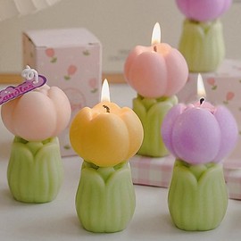 4-Pack Mini Tulip Flower Scented Candles for Women - Teacher Appreciation & Thank You Gifts for Mom, Wife, Girlfriend - Farmhouse Shelf, Coffee Bar & Kitchen Tray Decor