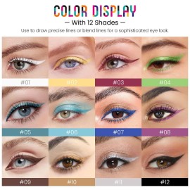 evpct 12Pcs Colored Glitter Shimmery Shimmer Gel Eyeliner Pencils Set for Women,