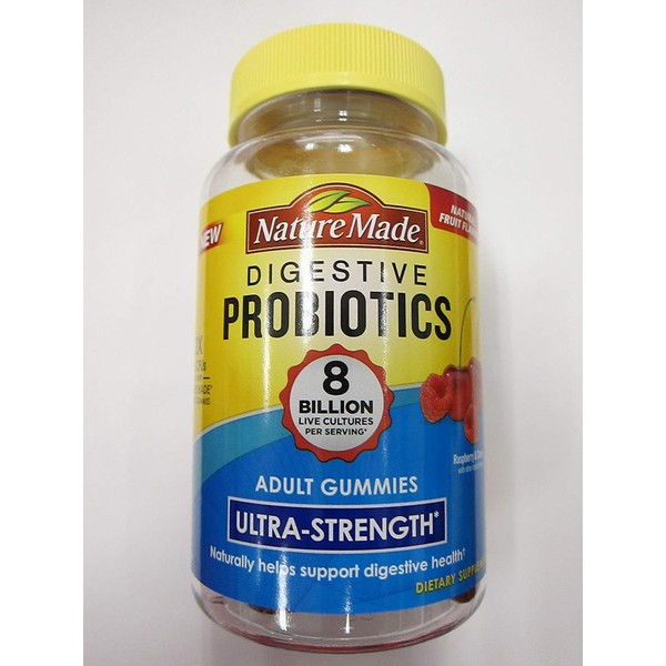 Nature Made Digestive Probiotics Ultra-Strength, Raspberry & Cherry, 42 Gummies (Pack of 2)