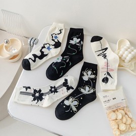 FASELE Women's Stylish Socks, Crew Socks, Cute, Sports, Fashion, Everyday, Cotton, No Steam, Breathable, Soft, Spring, Summer, Autumn, Winter, All Seasons, Gift, Present, Set of 5 Pairs, Set of 5