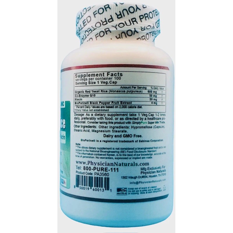 Physician Naturals Red Yeast Rice Coq10 600 Mg 100 Cápsulas