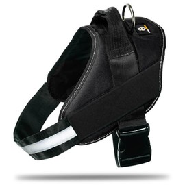 DOGGYKINGDOM Non Pull Dog Harness with Patch Panels and Handle, Adjustable, Reflective, No Choke, Heavy Duty Easy On Service Dog Vest Harnesses for Medium Large Small Sized Dogs - Black, M