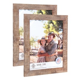 Rustic Barnwood Picture Frames 8.5x11 - Set of 2 - Natural Reclaimed Wood Real Glass - Wall and Tabletop - Farmhouse Design