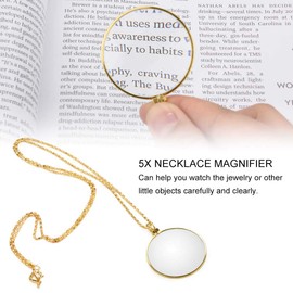 5X Magnifier Monocle Lens Necklace Magnifying Glass Loupe for Reading, Inspection, Gems (Gold)