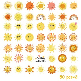 Sun Stickers, Pack of 100 Sun Stickers, Cute Sun Stickers, Sun Sticker Set, Summer Stickers for Children, Cute Decoration for Car, Laptop, Skateboard, Bicycle, Moped, Motorcycle, Scrapbook