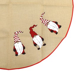 BambooMN 39" Round Christmas Tree Skirt Floor Base Cover Decoration Holiday Collection Jute Burlap, Gnome Edition, 1 Piece