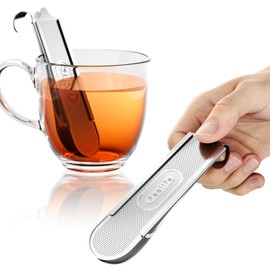 Feelife - Infusor de té para té de hojas sueltas, filtro de té 2 en 1 y coladores de té de malla fina para té suelto de una sola taza, acero inoxidable 304 hojas sueltas