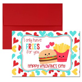 Burger & Fries I Only Have Fries for You Valentine Pun Themed Single All Occasion Blank Valentine's Day Card To Send To Friends & Family, 4"x 6" (when folded) Fill In Greeting