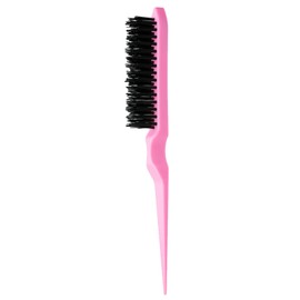 Boar Hair Teasing, Brush Teasing Comb with Tail Handle for Back Brushing, Hair Styling Comb for Control, Backcombing, Smoothing, and Styling Thin & Fine Hair to Create Volume (Pink)