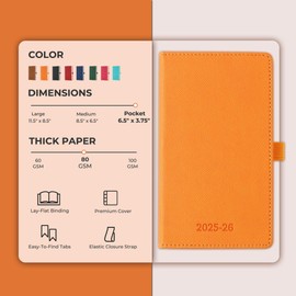 IN-LUXPRO Weekly Monthly 2025-2026 Planner (July 25-Dec 26),6.5"x3.75",18 Months Agenda Plan with Month Tabs & Pocket,Expenses/Note Pages, Academic Calendar with Vegan Leather Cover,Orange