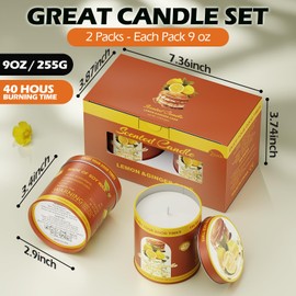 Lemon Ginger Cake Scented Candles Set | 2Pack 18OZ 8% Essential Oils 80H Burn Time | Clean Burning Smokeless for Aromatherapy Tin Jar Soy Wax Candle, Meditation, Yoga, Spa Gift Set for Men&Women