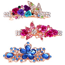 Adult Cute Gorgeous Rhinestone Barrette Hair Ornament, Easy Arrangement, Women's, 3 Types Set, Interchangeable Depending on Your Clothes and Mood, Hair Clip (B)