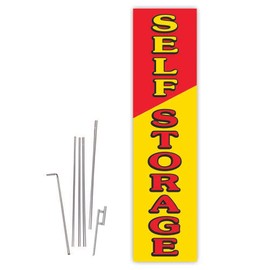 Cobb Promo Self Storage (Red/Yellow) Rectangle Boomer Flag with Complete 15ft Pole kit and Ground Spike