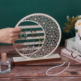 UNICRAFTALE 5 Tier Earrings Organizers Wood Jewelry Organizer Round Moon Hanging Organizer Earring Display Stand Jewelry Rack Room Decor Table Ear Stud Holder Display Tower Gift for Women