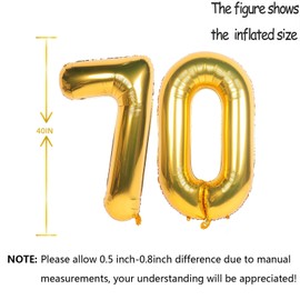 Gold 70 Balloons - 70th Birthday Giant Helium Foil Number Balloons (40 Inch) - Wedding Party Digital Decorations